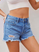 Distressed Raw Hem Denim Shorts