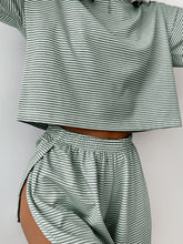 Striped Round Neck Top and Shorts Set