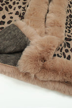 Animal Print Faux Fur Trim Poncho Jacket