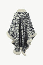Animal Print Faux Fur Trim Poncho Jacket